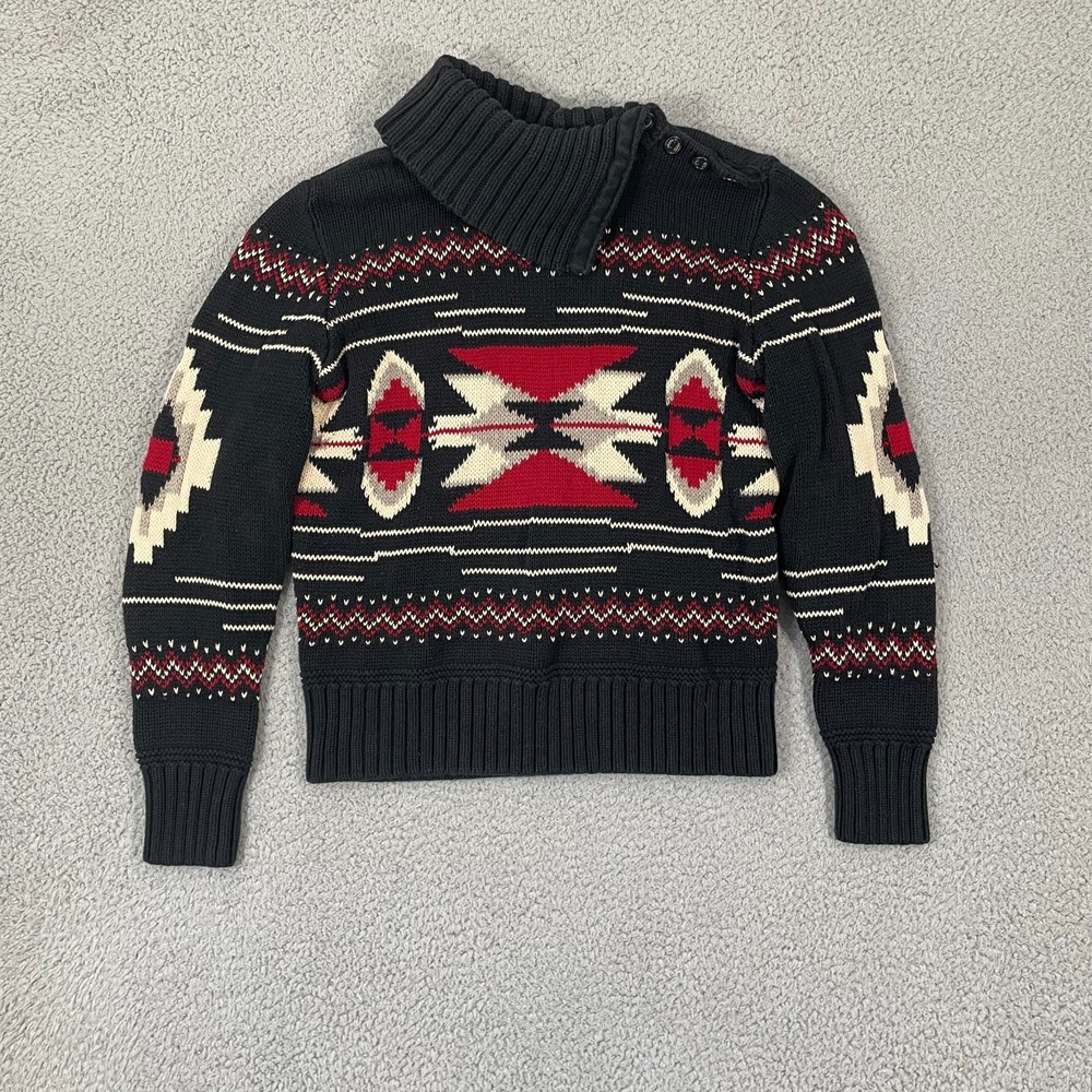 Chaps Aztec Sweater Women M Black Cowl Neck Knit Southwest